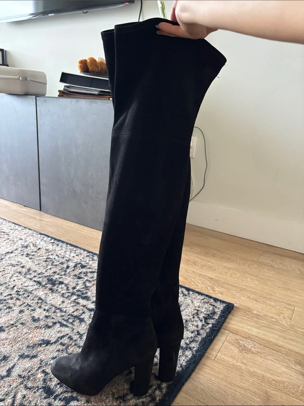 Black Over-The-Knee Block Heel Boots - Women's